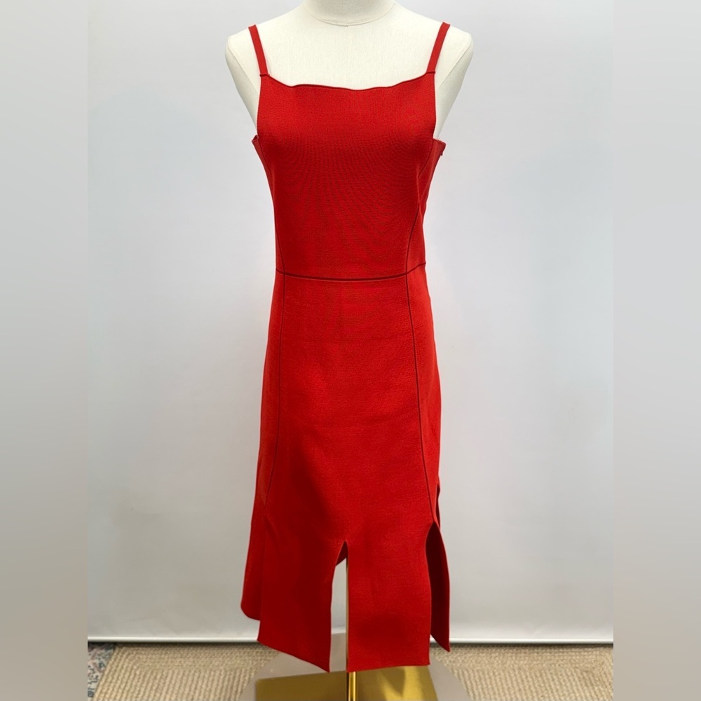 ADEAM Striking Red square neck split hem Midi Dress size 8